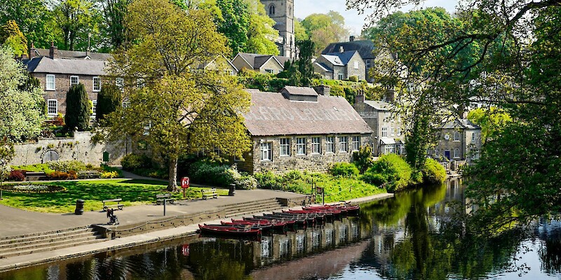 Scenic English Village by Riverside in Spring